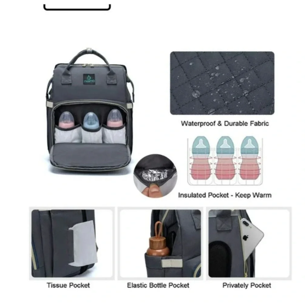 Mama Glamour Convertable Diaper Bag Waterproof Backpack with Charger - Picture 15 of 15